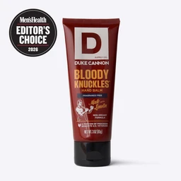 Duke Cannon Bloody Knuckles hand repair balm tube on a white background. Badge says, "Men'sHealth Editor's Choice 2026".
