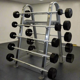 COMMPAC-TSBRTROY110_20lbs-110lbs_12-Sided_Rubber_Straight_Barbell_Set_with_Rack_Empty