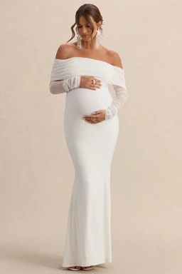 CL12617700508_ECM_HR_CL126177005---Pretty-Perfect-White-Maternity-Ruched-Mesh-Bardot-Maxi-Dress--0