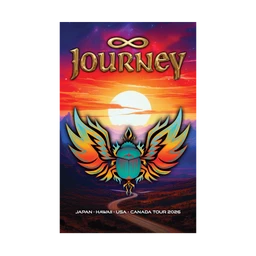 Journey Fall Tour Poster with sunset and scarab logo design