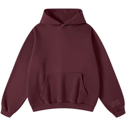 - A plum-colored pullover hoodie with a front kangaroo pocket, ribbed cuffs and hem, and an attached hood.
- Audience: appears to be a children’s unisex size based on the cut and proportions.
- Notable attributes: solid plum color, soft fleece-knit look, classic hoodie styling.