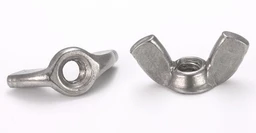 Two silver stainless steel wing nuts with butterfly-shaped wings and threaded center holes, shown on a plain white background.