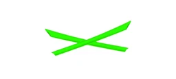 The image shows two neon-green, flat plastic strips crossed in an X on a white background, suggesting a minimalist ear-accessory component. The item appears unisex in style, made of bright synthetic plastic with a glossy finish, and has a sporty, modern look. Visible attributes: vivid lime color, slim flexible strips, cross-formation; no visible branding or packaging.