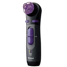 A black handheld Panasonic National sebum remover with a purple suction cup on top and a purple sliding switch on the body.
