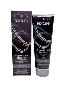 A dark purple tube of Redken Shape Control Reducer hair treatment, 8.5 fl oz, standing beside its matching purple and white box on a white background.