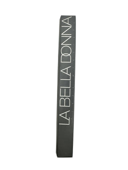 A tall, narrow dark grey box displayed upright on a white background, with the white brand name LA BELLA DONNA printed vertically along its front.