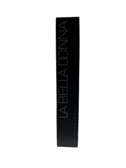 A tall, narrow black retail box with silver lettering reading La Bella Donna and Retractable Lip Brush, shown against a plain white background.