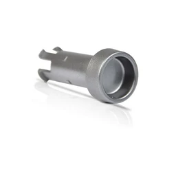A grey metal cylindrical replacement part with a flared cup-shaped end and two prongs at the opposite end, shown on a white background.