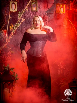 model wearing our 411 longline mesh black corset