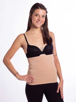 This product is a nude, seamless bamboo corset liner (midsection shapewear) shown as a three-pack. The model is a woman wearing it high on the torso, with a black bra and black bottoms, suggesting a feminine audience and a form-fitting, waist-cinching cut. Visible attributes include a beige/nude color, smooth seamless construction, and a high-waisted torso-shaping silhouette designed to be worn under clothing.
