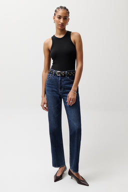 Pistola Cassie Super High Rise Straight Jean - Cultivate high rise straight button front detail dark wash jeans