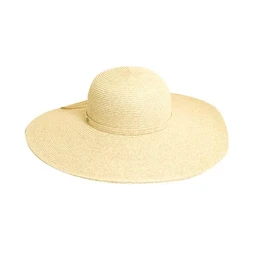 This is a wide-brim natural straw sun hat. Unisex in styling, featuring a large, circular brim and a rounded crown crafted from woven straw. Notable attributes include the light beige straw color and a simple, minimal band around the crown.