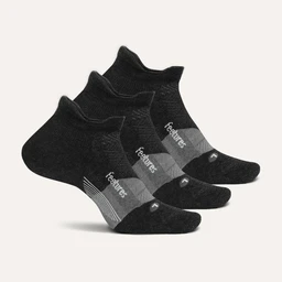 A set of three low-cut, black ankle socks with a light gray midsection band. They appear ultra-light and suitable for adults, likely unisex in fit. Notable visible features include a reinforced heel/toe area and a small tab/branding accent on the gray band.