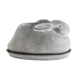 Cement_Rabbit_Planter_with_Saucer